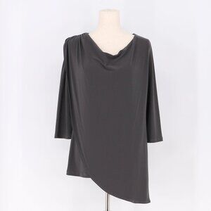 CLARA SUNWOO Flowy Faux Wrap 3/4 Sleeve Top Charcoal Gray Size M